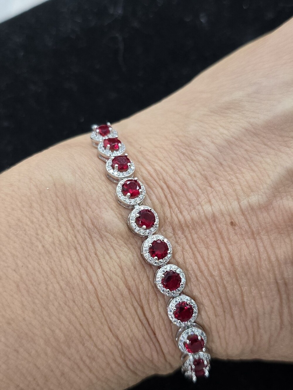 Sterling Silver Ruby  And Zirconia Red Halo Tennis Bracelet - Women's Jewelry